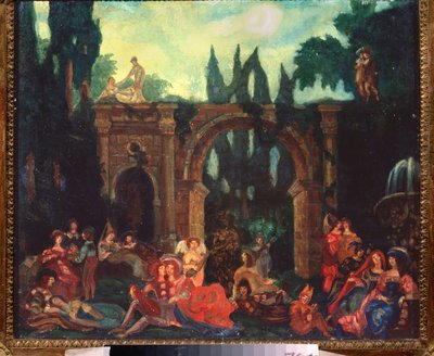Bühnenbild für das Stück "Das Dekameron" von Giovanni Boccaccio von Sergei Yurevich Sudeikin