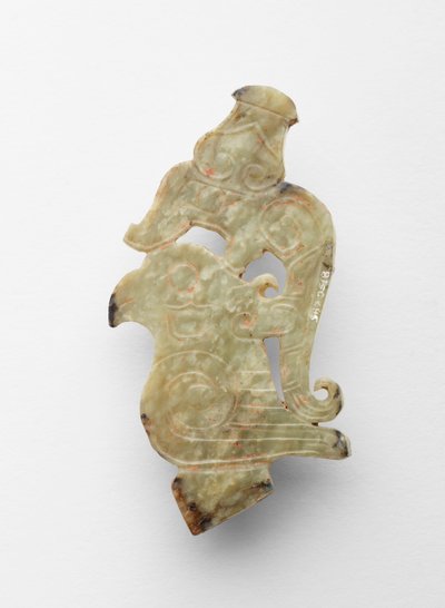 Endstück in Form eines Vogels mit Drache, ca. 1300-1050 v. Chr. von Shang Dynasty Chinese School