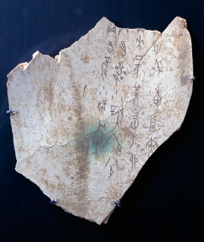 Piktogramm auf einem Ochsenschulterblatt mit einem Ritual zur Abwehr von Gefahren von Shang Dynasty Chinese School