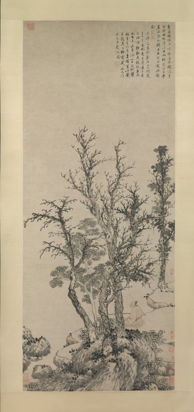 Stiller Angler in einem Herbstwald, datiert 1475 von Shen Zhou