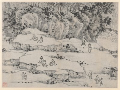 Zwölf Ansichten des Tigerhügels, Suzhou: Die nickende Steinterrasse, Tigerhügel..., nach 1490 von Shen Zhou