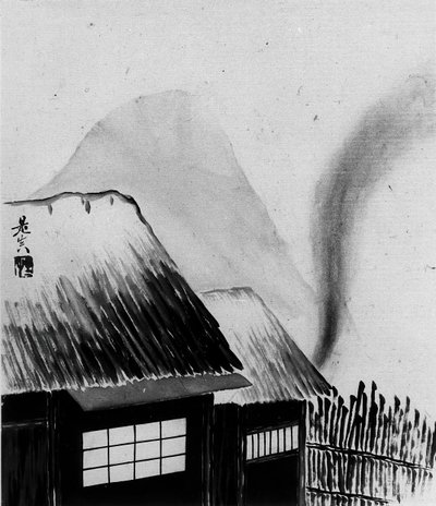 Hütte und Berge, 19. Jahrhundert von Shibata Zeshin