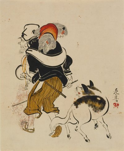 Hund bellt einen Affentrainer an von Shibata Zeshin