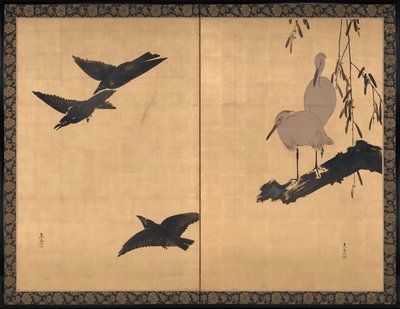 Reiher und Krähen von Shibata Zeshin