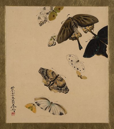 Lackmalereien zu verschiedenen Themen: Schmetterlinge, datiert 1881 von Shibata Zeshin