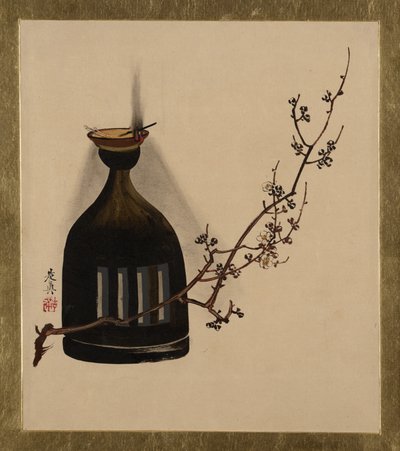 Lackmalereien zu verschiedenen Themen: Pflaumenzweig mit Öllampe, 1882 von Shibata Zeshin