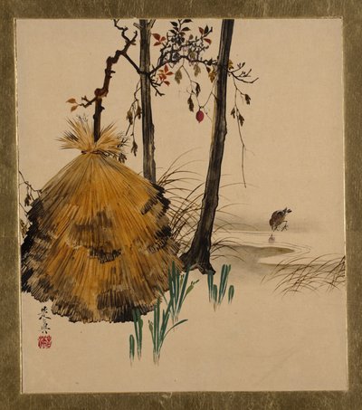 Lackmalereien zu verschiedenen Themen: Schneeschutz für einen Baum mit Spatz von Shibata Zeshin