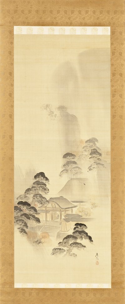 Tempel im Herbstregen von Shibata Zeshin