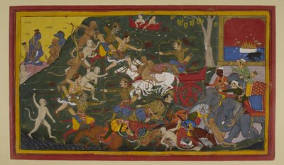 Lakṣmaṇa tötet Indrajit; Rāma und Verbündete warten von S?hibdin S?hibdin