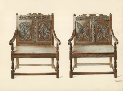 Eichen-Doppelstühle (walisisch), Eigentum von H. Clarence Whaite von Shirley Charles Llewellyn Slocombe