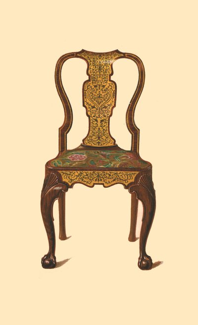 Walnussstuhl mit Marketerie eingelegt, 1905 von Shirley Charles Llewellyn Slocombe