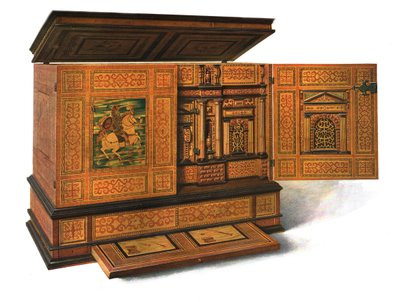 Schreibschrank mit Intarsien, 1904 von Shirley Charles Llewellyn Slocombe