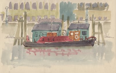 Schwimmender Pier auf der Themse in London von Shirley Markham