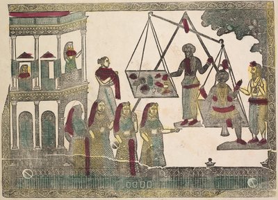 Krishna gegen wertvolle Gegenstände gewogen von Shri Gobinda Chandra Roy