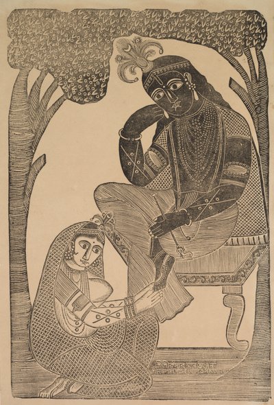 Radha streichelt Krishnas Füße von Shri Gobinda Chandra Roy
