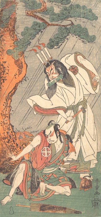 Kabuki-Schauspieler Ichimura Uzaemon IX als Ko-kakeyama und Otani Hiroji III als Koga Saburo, ca. 1771 von Shunsho