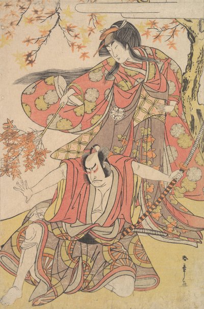 Segawa Kikunojo III als Frau unter einem Ahornbaum im Herbst, ca. 1778 von Shunsho