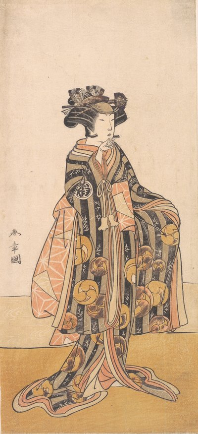 Yoshizawa Iroha als Frau Tomoe Gozen am Ufer stehend, 1774 oder 1775 von Shunsho