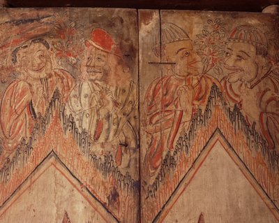 Detail einer Tür mit Figuren von Ausländern von Siamese School