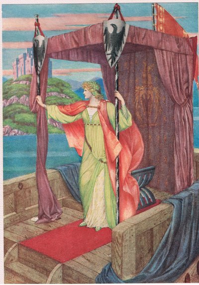 Elsies Rückkehr, ich sah sie auf dem Deck stehen, unter einem kühlen und schattigen Sonnensegel. von Sidney Meteyard