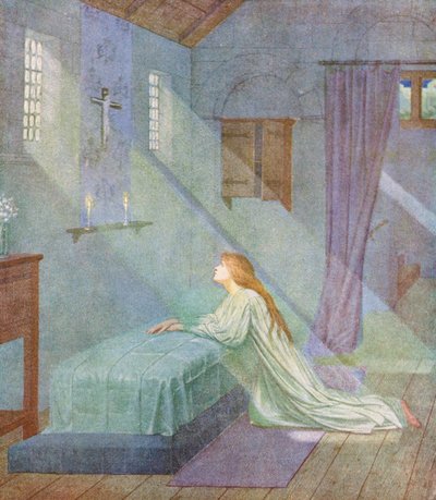 Die goldene Legende: Elsies Gebet (Farblithografie) von Sidney Meteyard