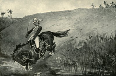 Knappes Entkommen von Leutnant Roberts, verfolgt von Einheimischen nahe Lucknow, 1901 von Sidney Paget
