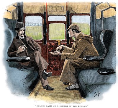 Das Abenteuer von Silver Blaze, Holmes und Watson im Zug von Sidney Paget