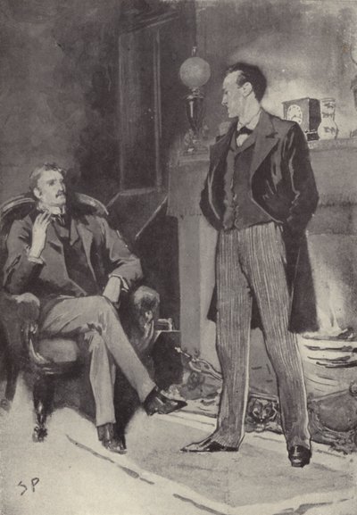 Dann stand er am Feuer: Szene aus dem Sherlock-Holmes-Mysterium Ein Skandal in Böhmen, von Arthur Conan Doyle von Sidney Paget