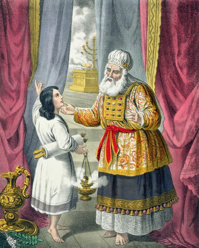 Eli befragt Samuel bezüglich der Vision, aus einer Bibel gedruckt von Edward Gover von Siegfried Detler Bendixen
