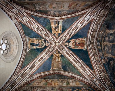 Ansicht der Fresken, die eines der Gewölbe der Oberkirche schmücken und die vier Ärzte der römischen Kirche darstellen: Ambrosius von Mailand von Sienese School