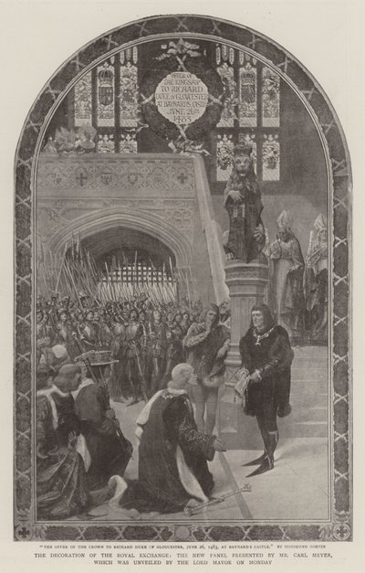 Die Dekoration der Royal Exchange, das neue Panel, präsentiert von Herrn Carl Meyer, das am Montag vom Lord Mayor enthüllt wurde von Sigismund Christian Hubert Goetze