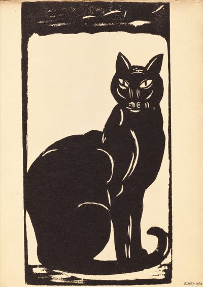 Schwarze Katze (Holzschnitt) von Simon Albert Bussy