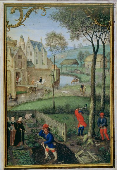 März: Bäume fällen, aus einem Stundenbuch, ca. 1540 von Simon Bening