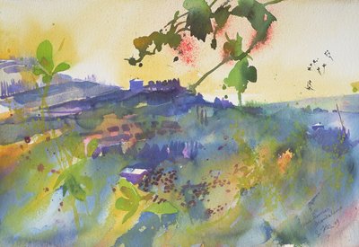 Drei Häuser in Montalcino, Italien, 2003 von Simon Fletcher
