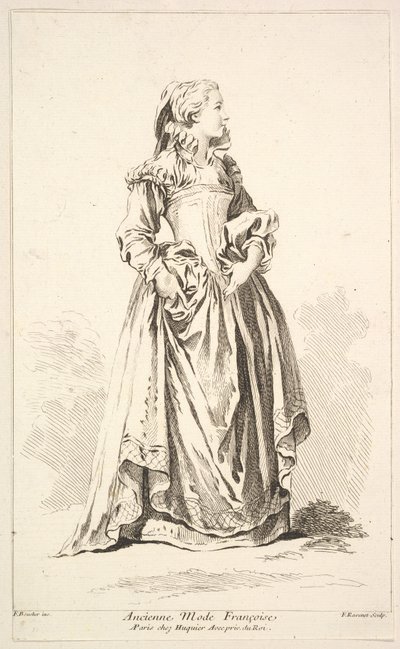 Ancienne Mode Françoise, aus Recueil de diverses fig.res étrangères Inventées par..., 18. Jahrhundert von Simon Francois Ravenet