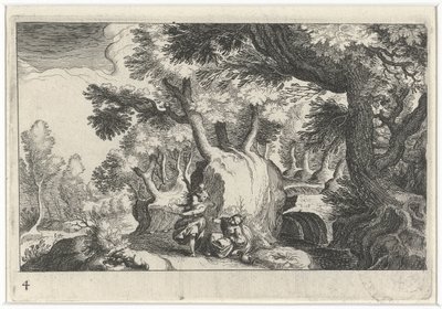 Waldlandschaft mit Hagar und Ismael von Simon Frisius