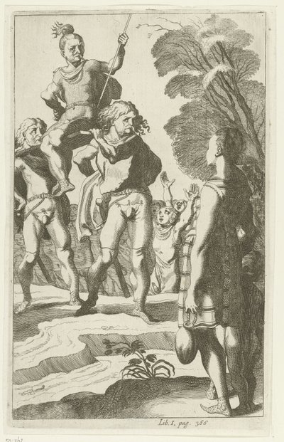 Brinio auf einem Schild gehoben von Simon Frisius