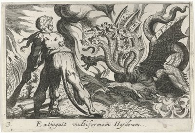 Herkules im Kampf mit der Hydra von Lerna Extinguit multiformen Hydram (Titel auf Objekt) Herculische Themen (Serientitel) von Simon Frisius