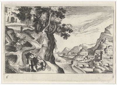 Landschaft mit Juda und Tamar von Simon Frisius