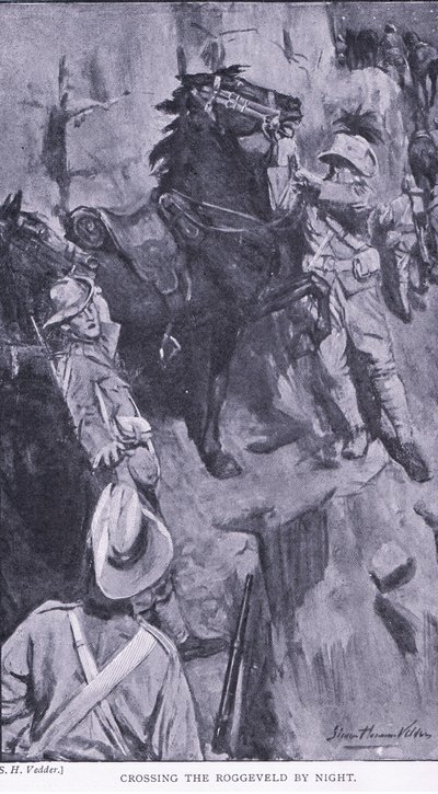 Überquerung des Roggevald bei Nacht, aus After Pretoria: Der Guerillakrieg veröffentlicht von Harmsworth Bros Limited, 1901 von Simon Harmon Vedder