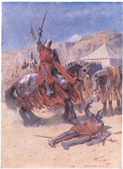 Sir Kenneths Lanze hatte den Schild durchbohrt (Farblithografie) von Simon Harmon Vedder