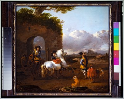 Kavaliere in einer italienischen Landschaft von Simon Johannes van Douw