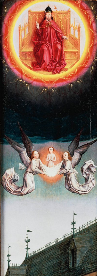 Die Seele des Heiligen Bertin steigt in den Himmel, Fragment des St. Bertin Altars von Simon Marmion