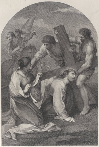 Christus unter dem Gewicht des Kreuzes zu Boden gefallen, mit zwei Männern, die helfen, ca. 1729 von Simon Vallee