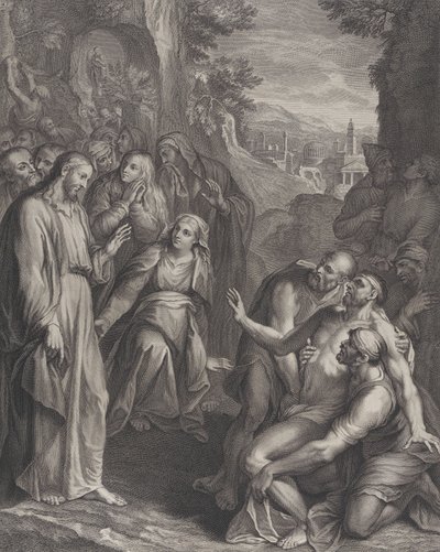 Die Auferweckung des Lazarus, mit Christus links stehend, ca. 1729 von Simon Vallee