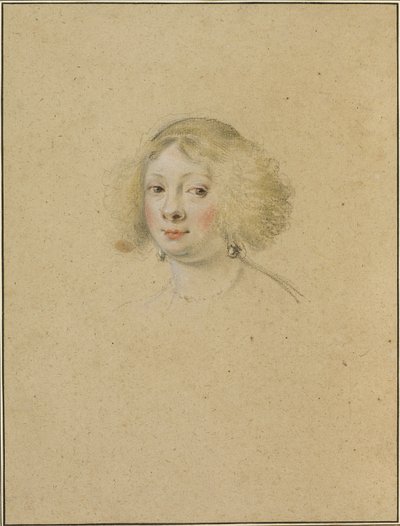 Porträt einer jungen Frau mit Perlenohrringen von Simon Vouet