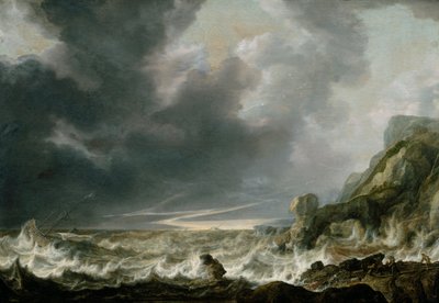 Schiff in Not vor einer felsigen Küste von Simon de Vlieger