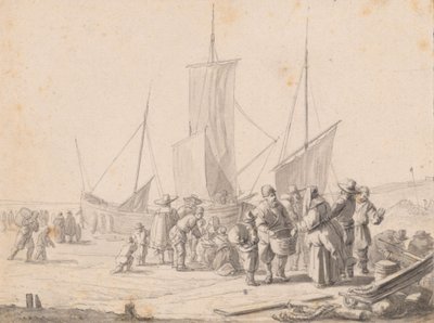 Strand mit Fischverkäufern von Simon de Vlieger