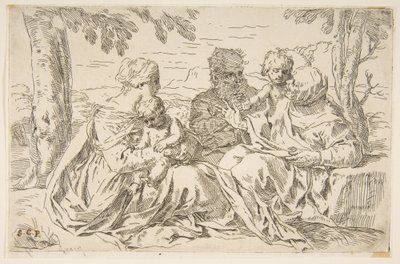 Heilige Familie mit der Heiligen Elisabeth und dem Heiligen Johannes dem Täufer, ca. 1639 von Simone Cantarini