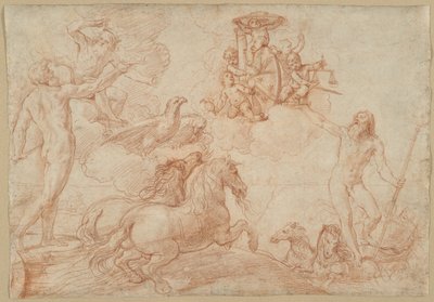 Jupiter, Neptun und Pluto huldigen dem Wappen von Kardinal Borghese von Simone Cantarini